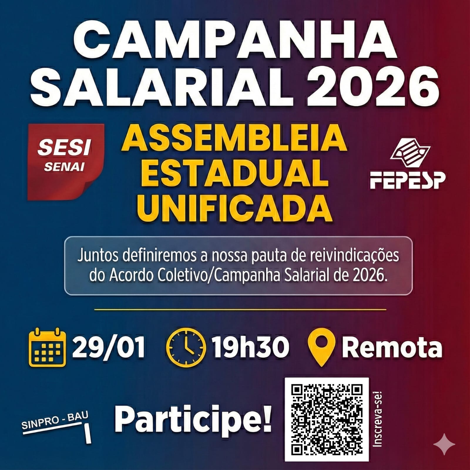 Campanha Salarial 2026: Assembleia Estadual Unificada do SESI/SENAI