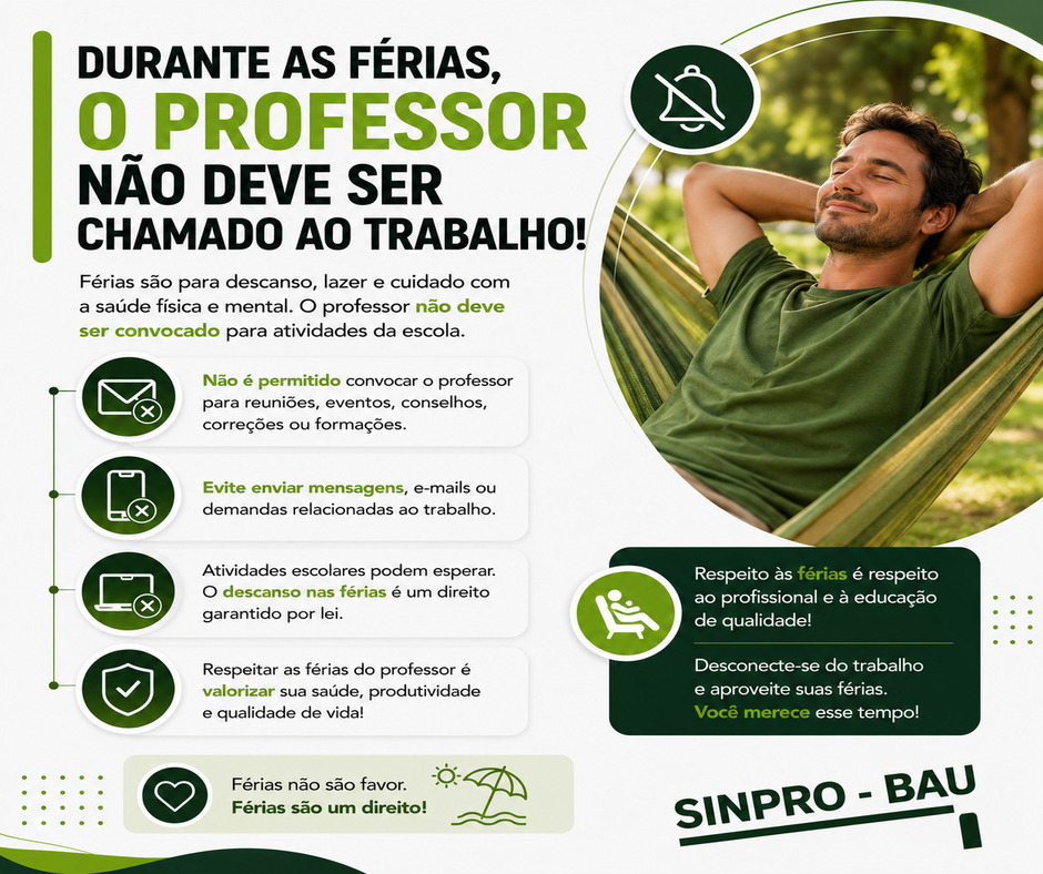 Férias são direito: professor não deve ser chamado ao trabalho