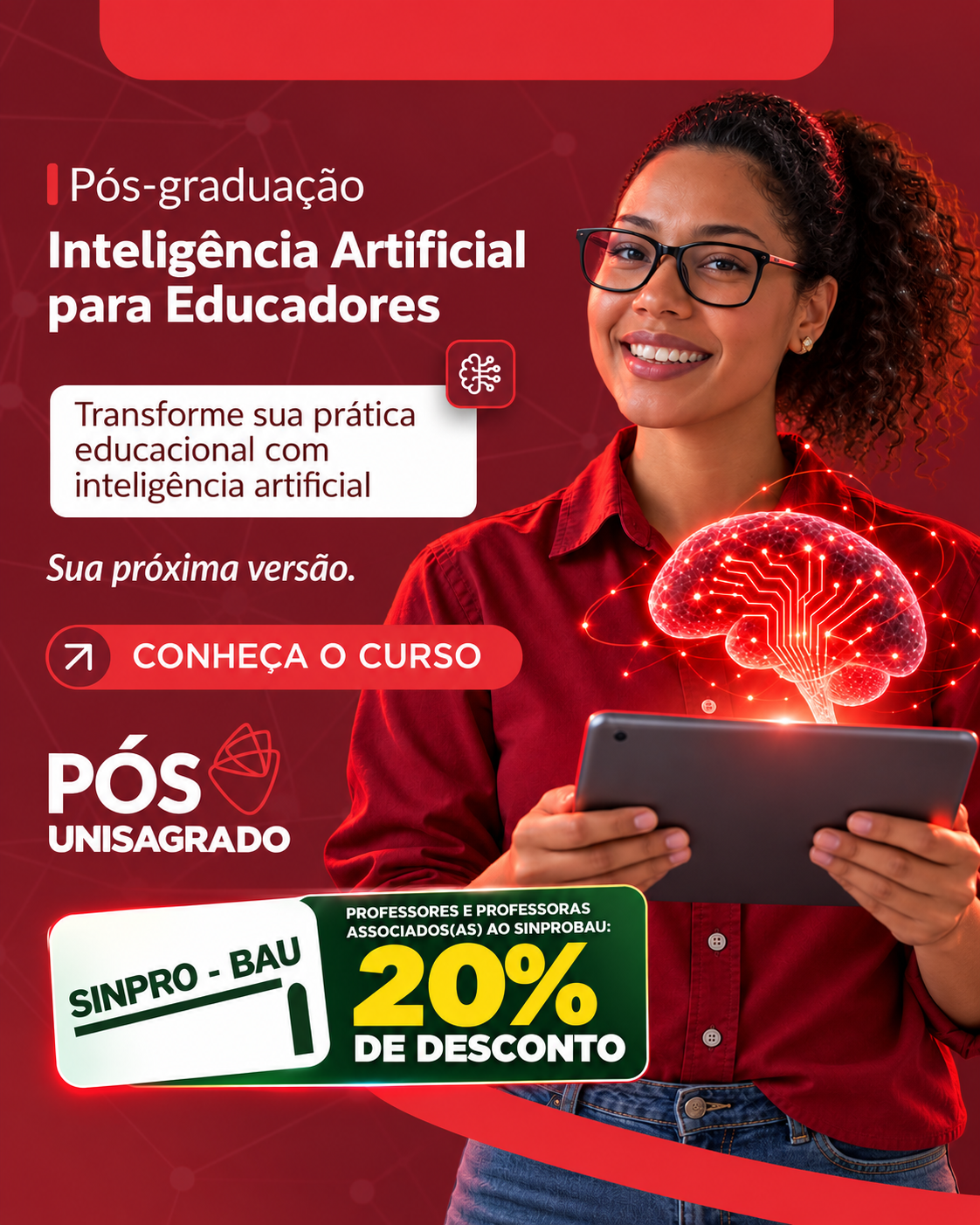 Professores associados ao SINPROBAU têm 20% de desconto em Pós-Graduação em Inteligência Artificial para Educadores